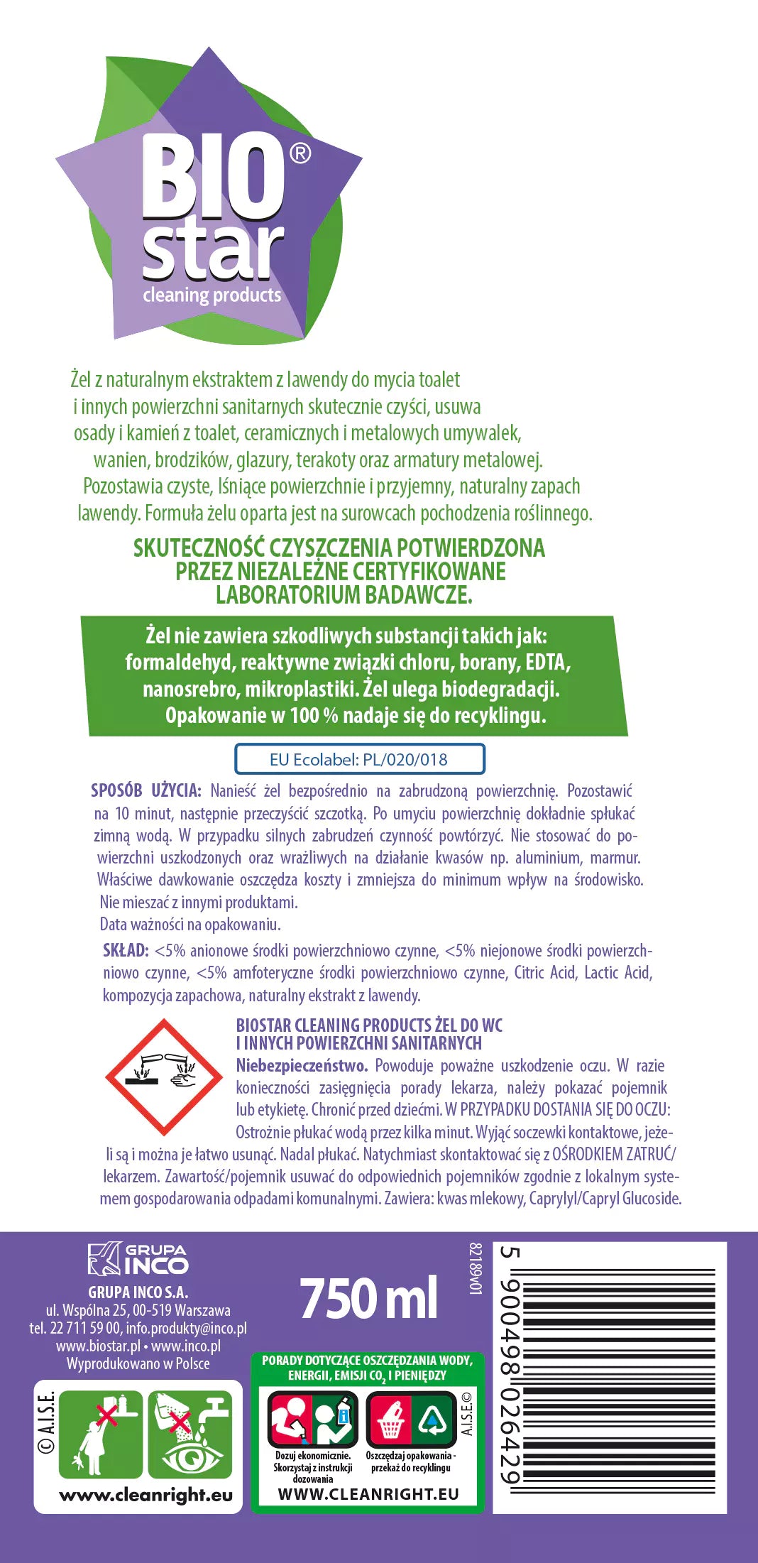 Biostar Eco-Friendly Lavender Toilet Gel 750ml